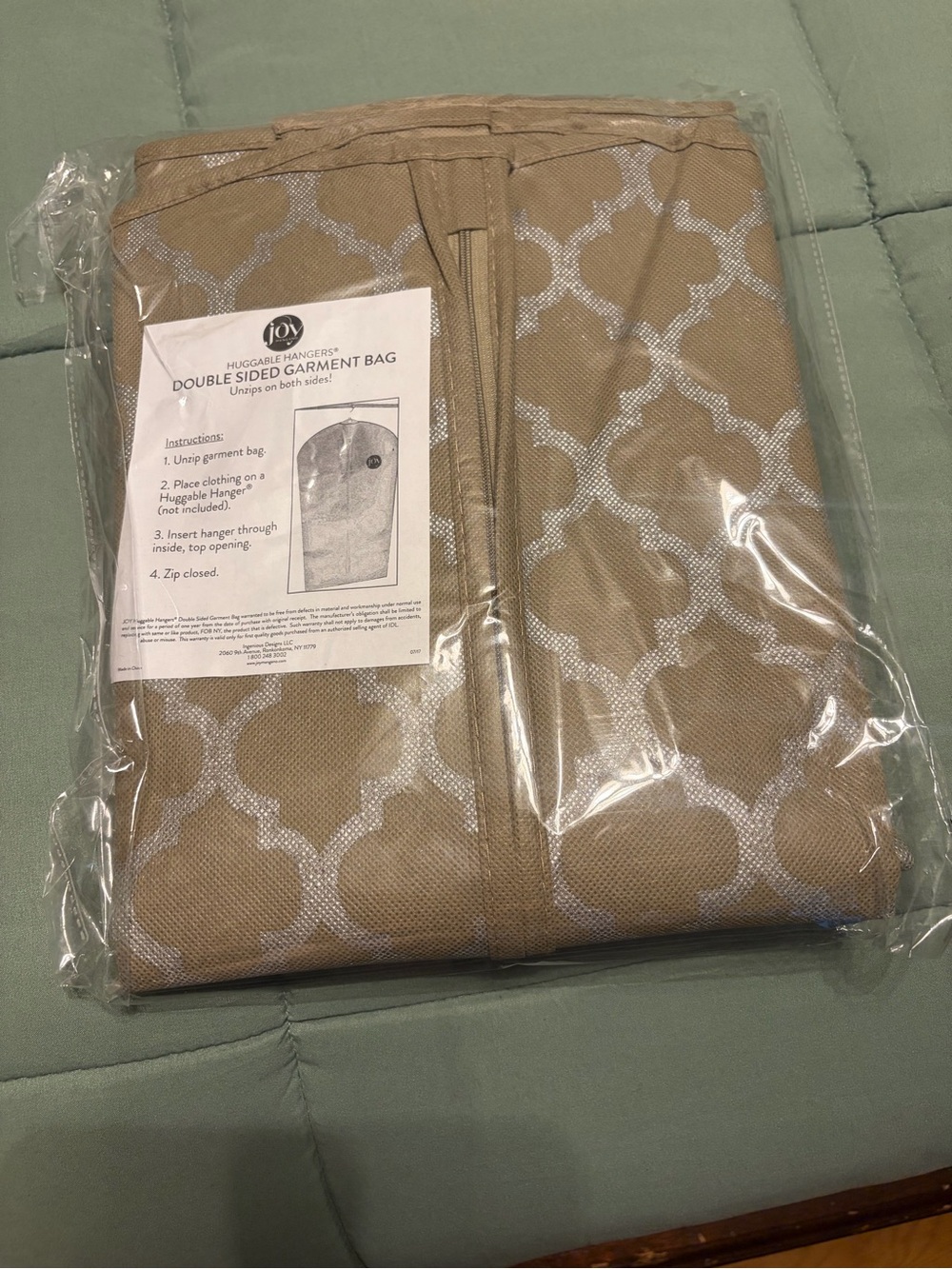 Joy Mangano Tan and White Patterned Garment Bag